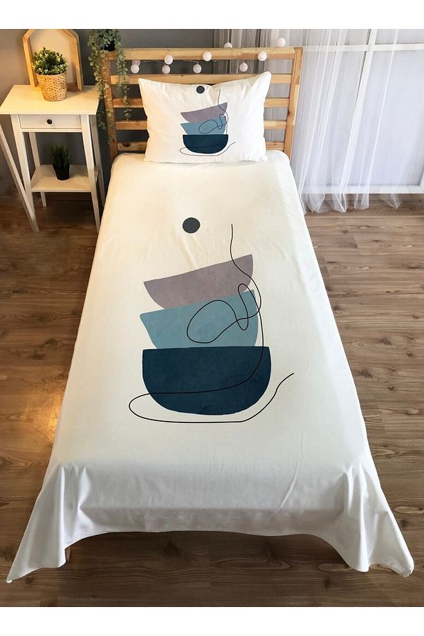 Geometrik Desenli Tek Kişilik Kadife Yatak Örtüsü -beyaz - 1