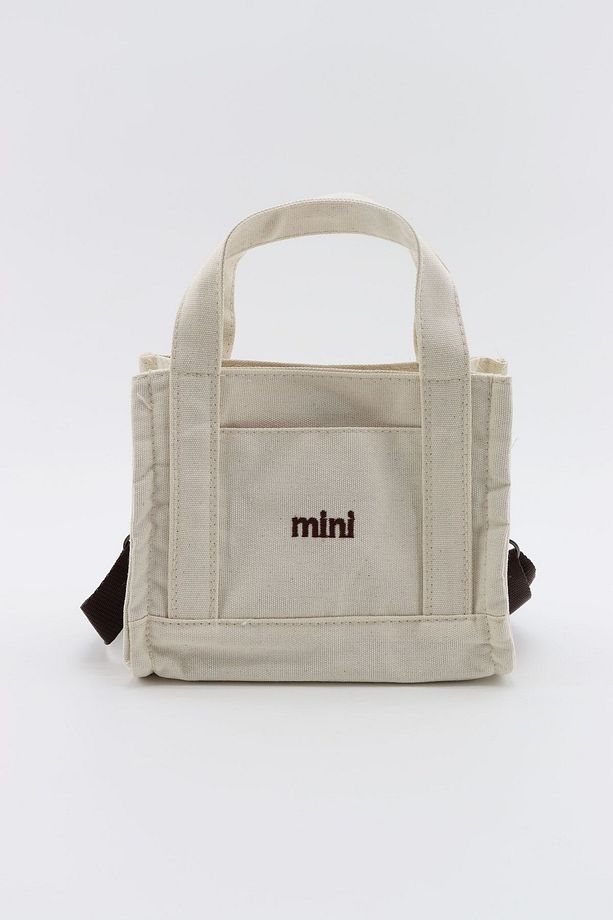 Mini Yazılı Kanvas Kumaş Astarlı Çapraz Mini Boy Omuz Ve El Çantası Kahve Askılı - 1