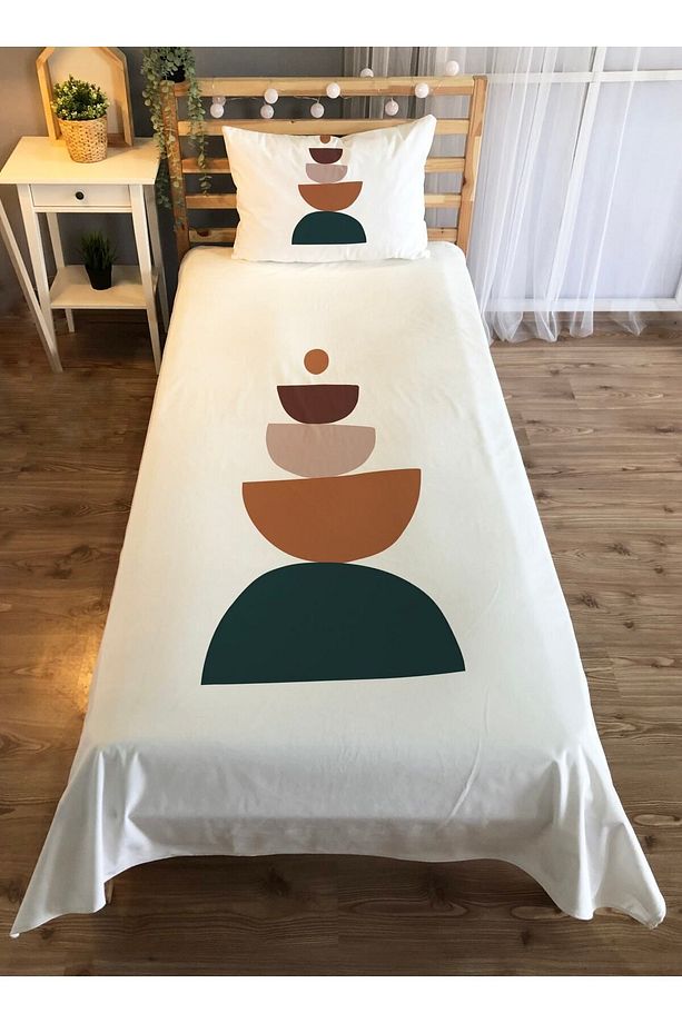 Geometrik Desenli Tek Kişilik Kadife Yatak Örtüsü -beyaz - 1