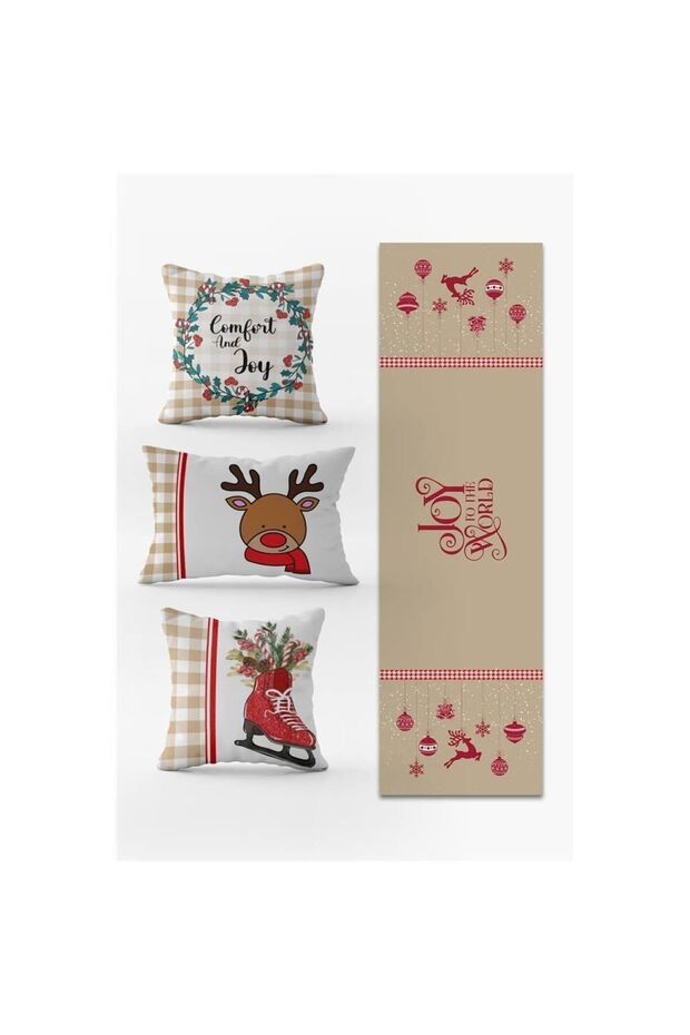New Year's Themed 3-Piece Throw Pillow Cover and Runner - Set of 4