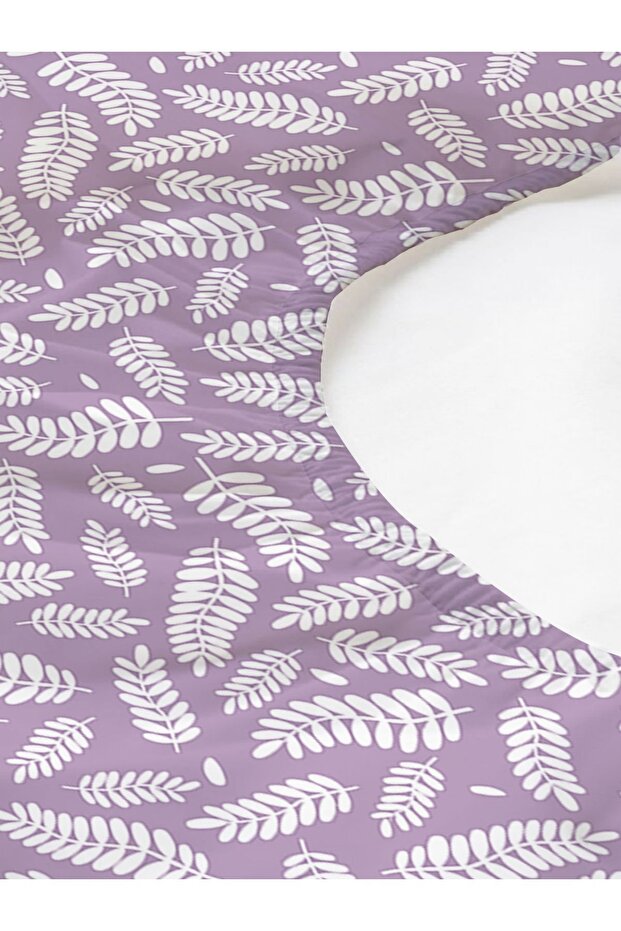 Leaf Pattern Printed Double Sheet Set 160x200 Cm - Purple - 3
