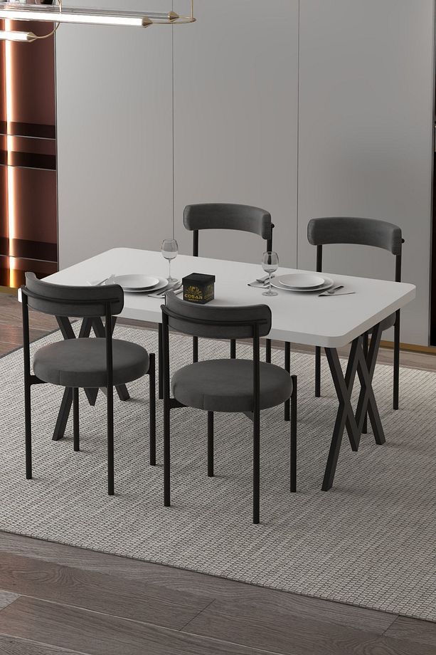 Ege 4 Kişilik Mutfak Masa Takımı Antrasit Kumaş 70x110 W Wayak - 2