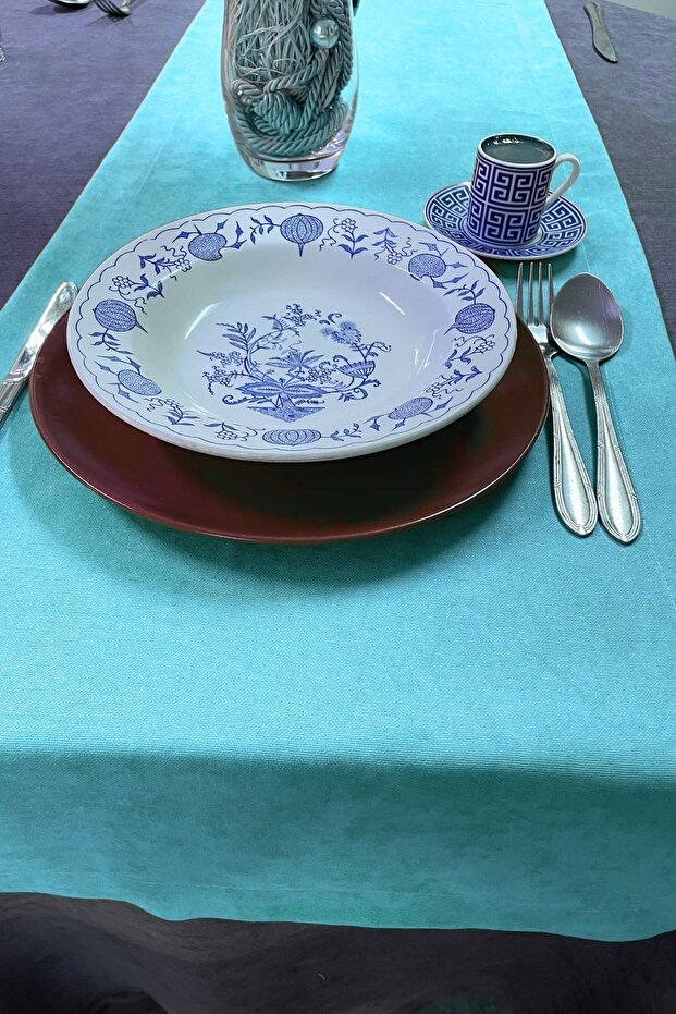 عداء برشلونة مخملي مستطيل باللون الفيروزي - 1