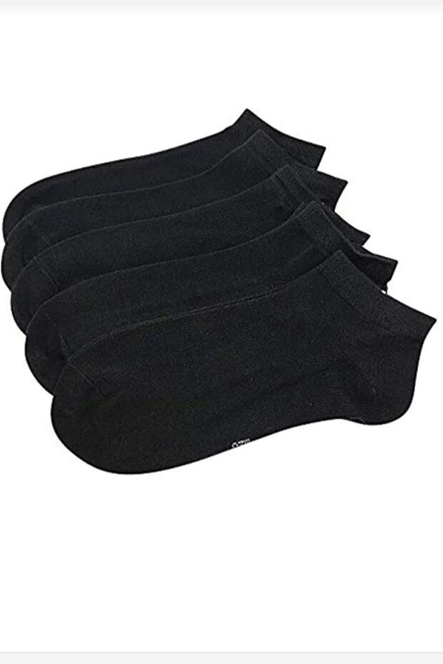 Pack of 5 Unisex Women Men's Sports Plain Black Booties Socks Booties