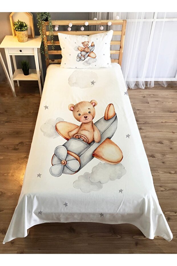 Evmila Decorative Pilot Teddy Bear Patterned Children's Bedspread