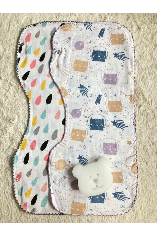 Double Layer Muslin Bib with Snap Fasteners / Shoulder Diaper / Shoulder Cover & Bath Sponge