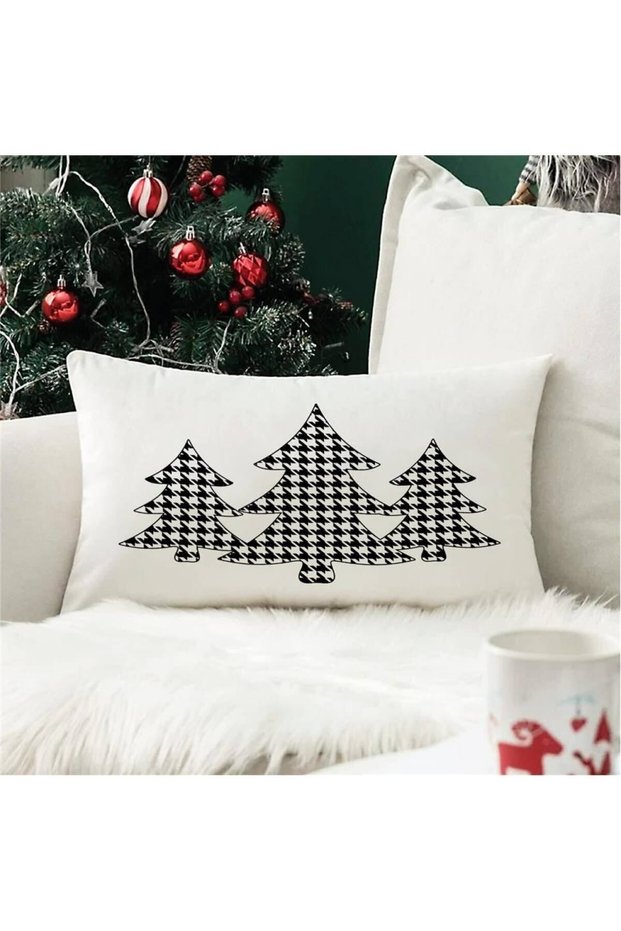 New Year's Special Tree Patterned Rectangular Throw Pillow Cover