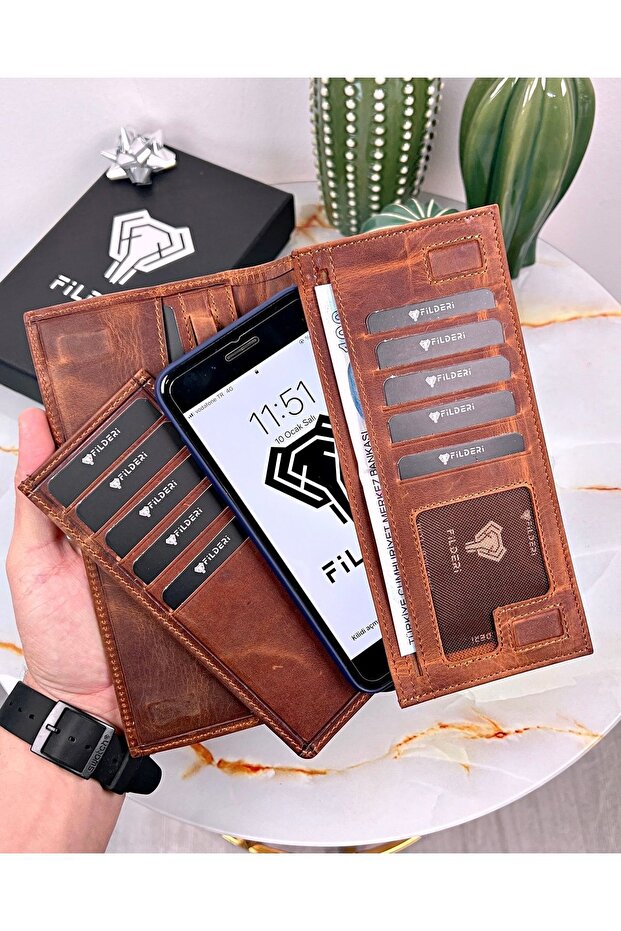 With Phone Compartment - Genuine Leather - Magnetic - Multi-Compartment - Wallet and Card Holder Vintage Leather 2047
