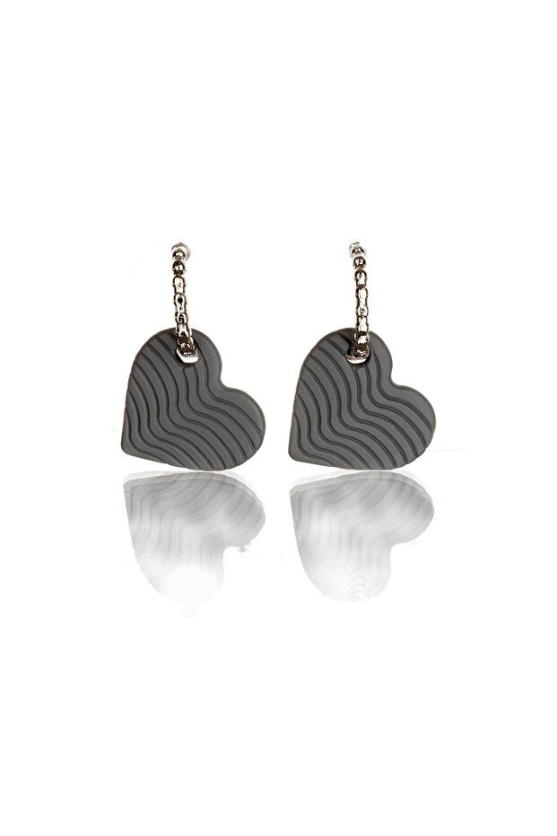 Matte Antique Gray Color Antiallergic Heart Earrings