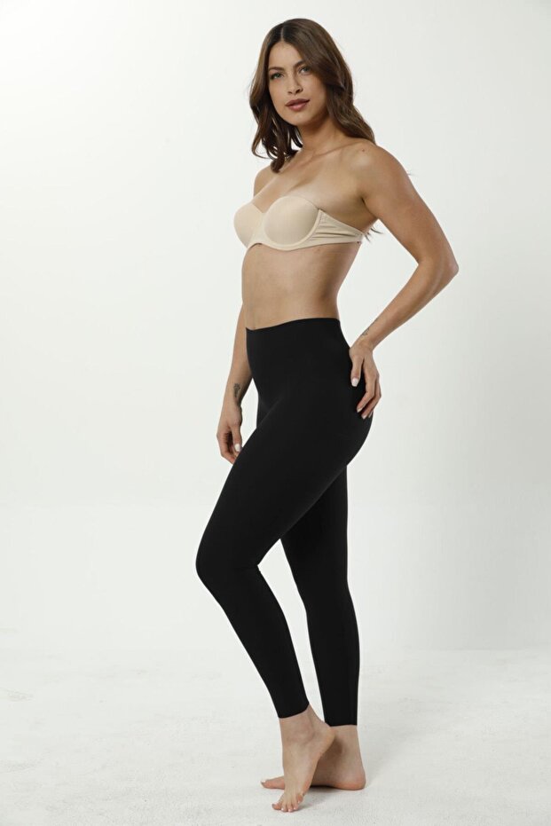 Women's Black Regular Waist Corseted Leggings
