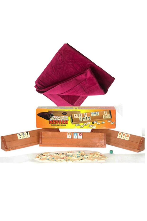 Okey Takımı Set - Ahşap Ağaç Okey + Masa Örtüsü - 1