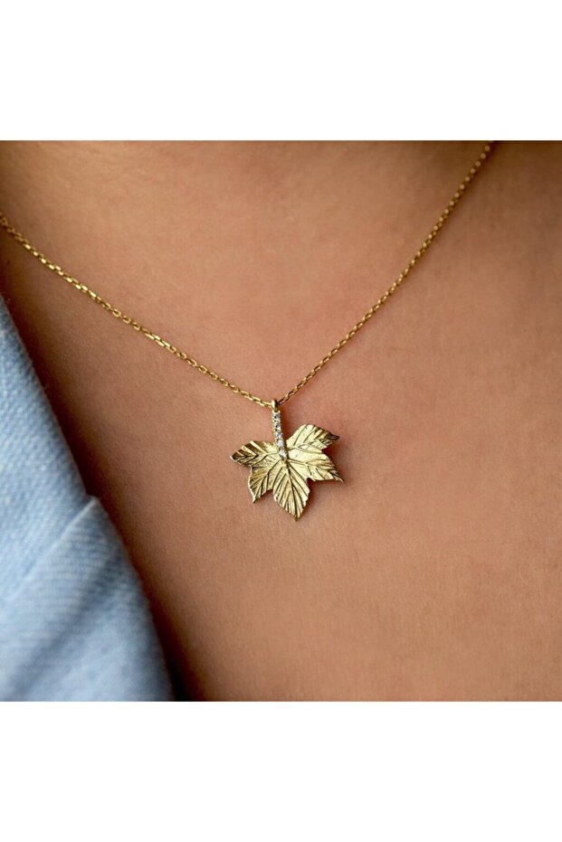 Çınar Yaprağı Altın Kolye - 2