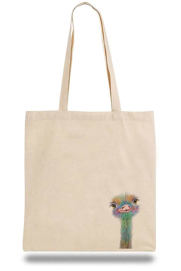 Cloth Bag Colorful Ostrich Illustration Watercolor Painting Art