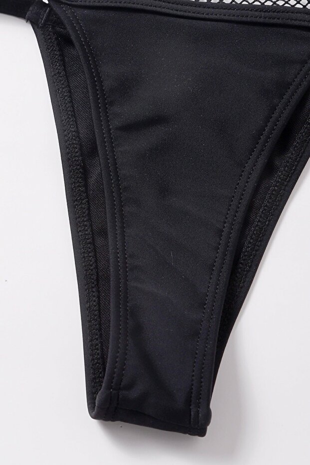 Kadın Siyah File Detaylı Özel Bikini Takımı - 6