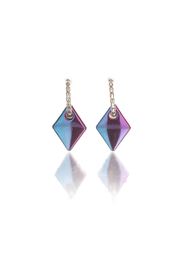 Fuchsia Blue Color Antiallergic Tile Earrings