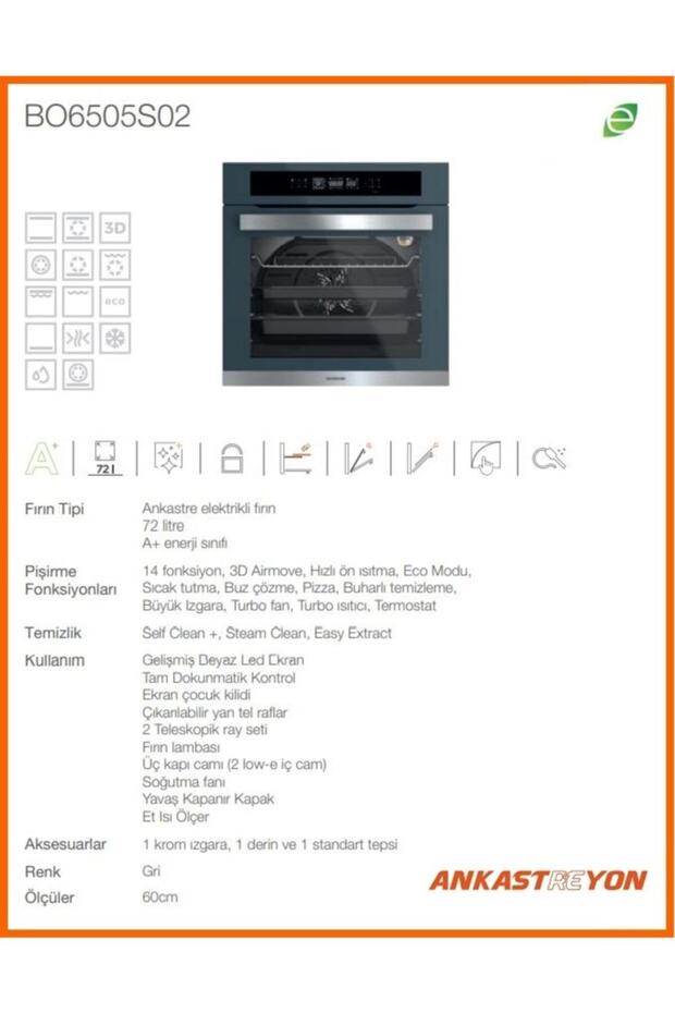 Bo6505s02 S5 14 Program Full Dokunmatik Ankastre Fırın - 2