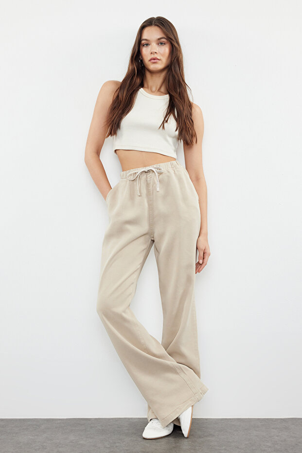 Bej More Sustainable %100 Tencel™ Beli Lastikli Yüksek Bel Jeans TWOSS24JE00203 - 1