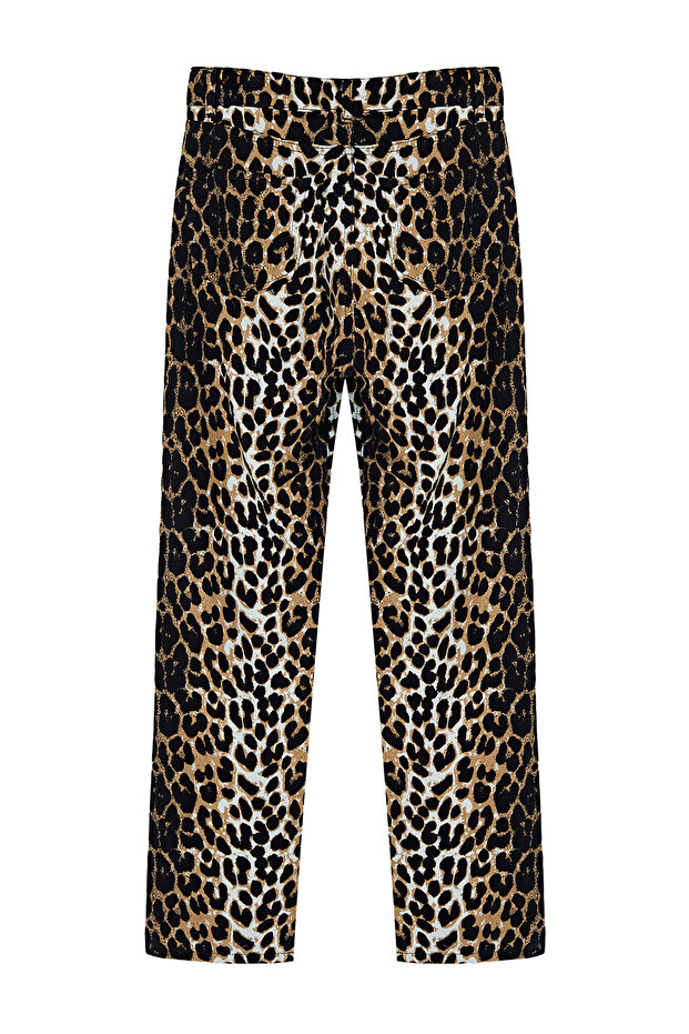 Kahverengi Leopar Desenli Straight/Düz Kesim Dokuma Pantolon TWOSS24PL00170 - 6