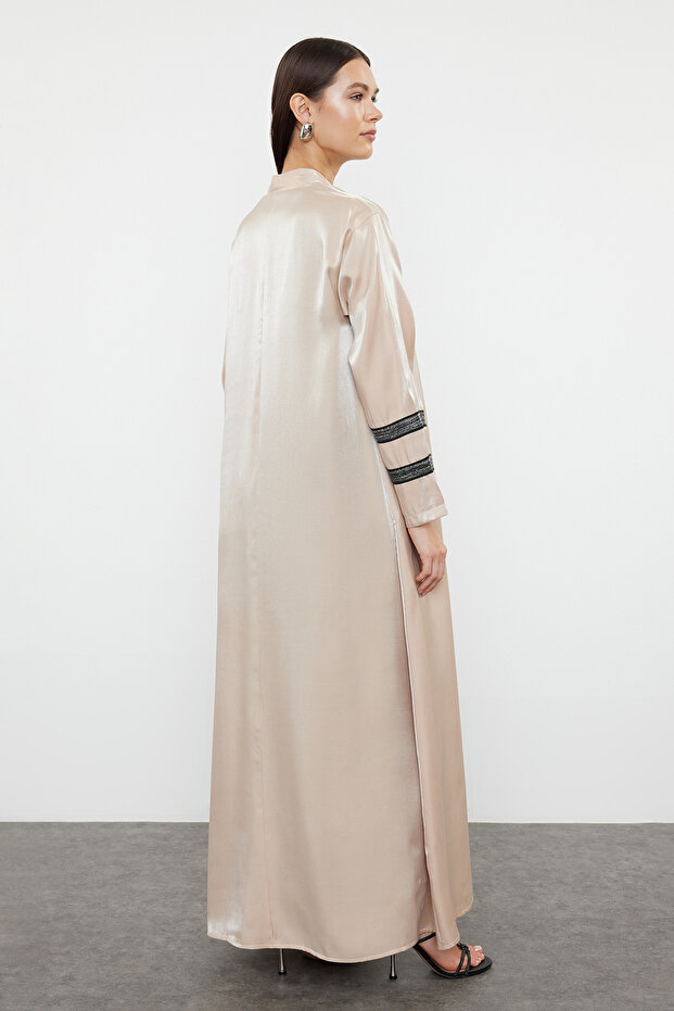 Bej Nakışlı Parlak Uzun Dokuma Kap & Ferace & Abaya TCTSS24KF00004 - 5