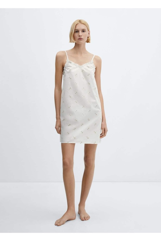 Çiçek işlemeli pamuklu gecelik - 2