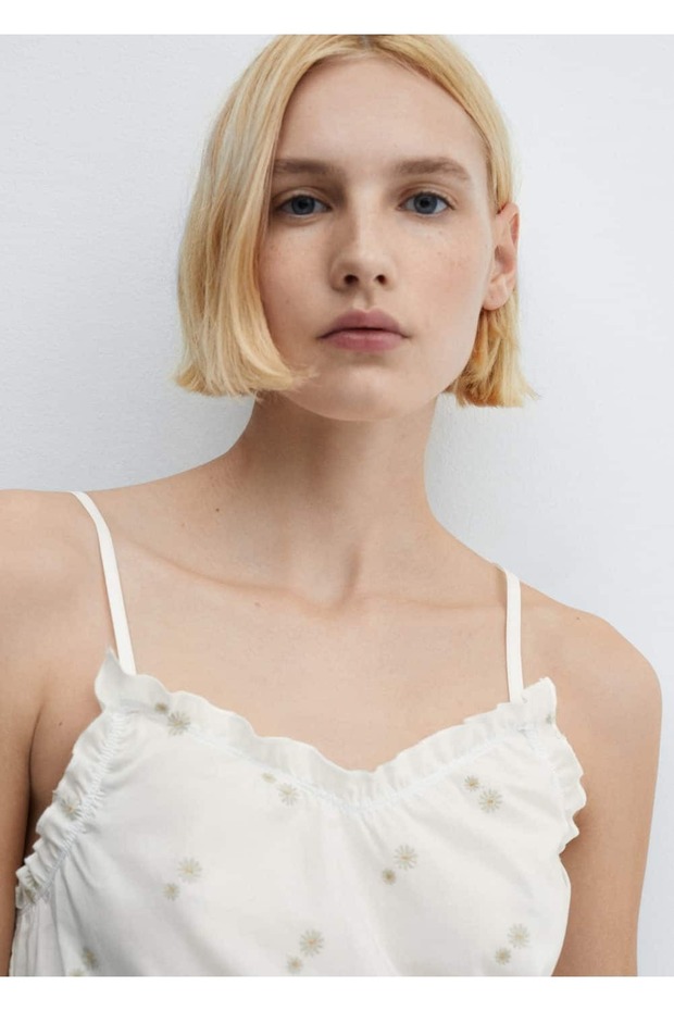 Çiçek işlemeli pamuklu gecelik - 6