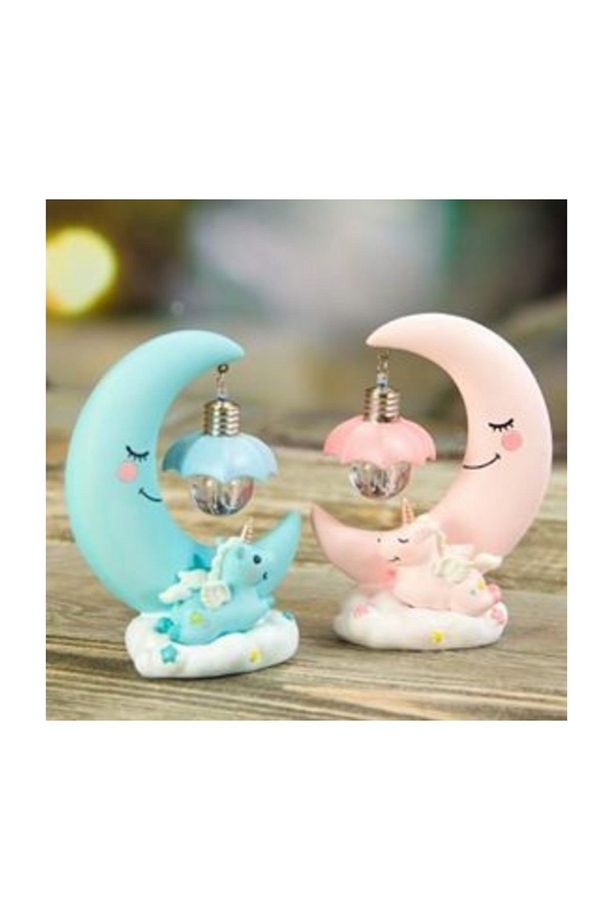 Dekoratif Ay Dede Ve Minik Unicorn Temalı Masa Lambası Ve Biblo - 2