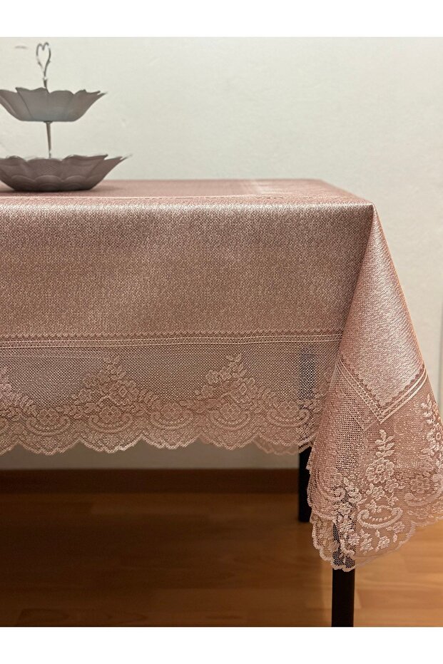 Tile Patterned Carefree Stain Resistant Lace Tablecloth Powder 160x220 Cm