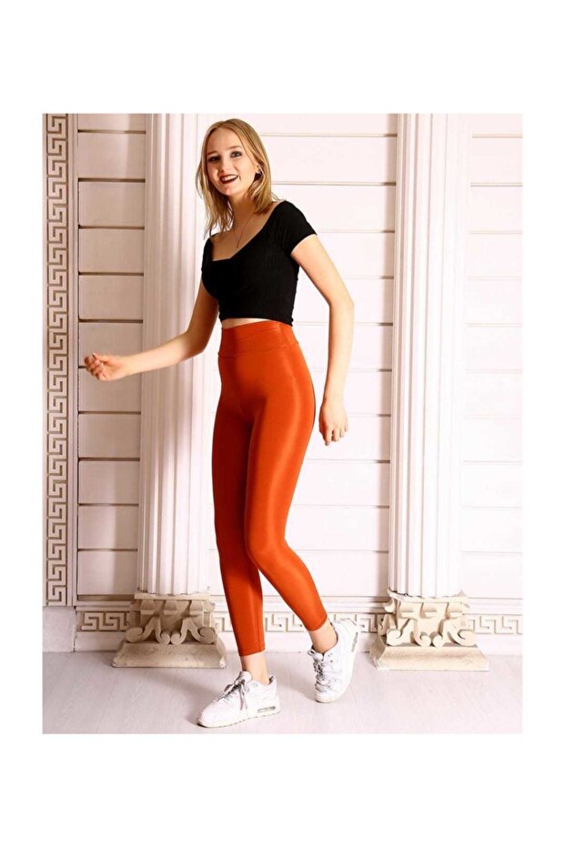 Ženske narančaste sjajne disko helanke - 2