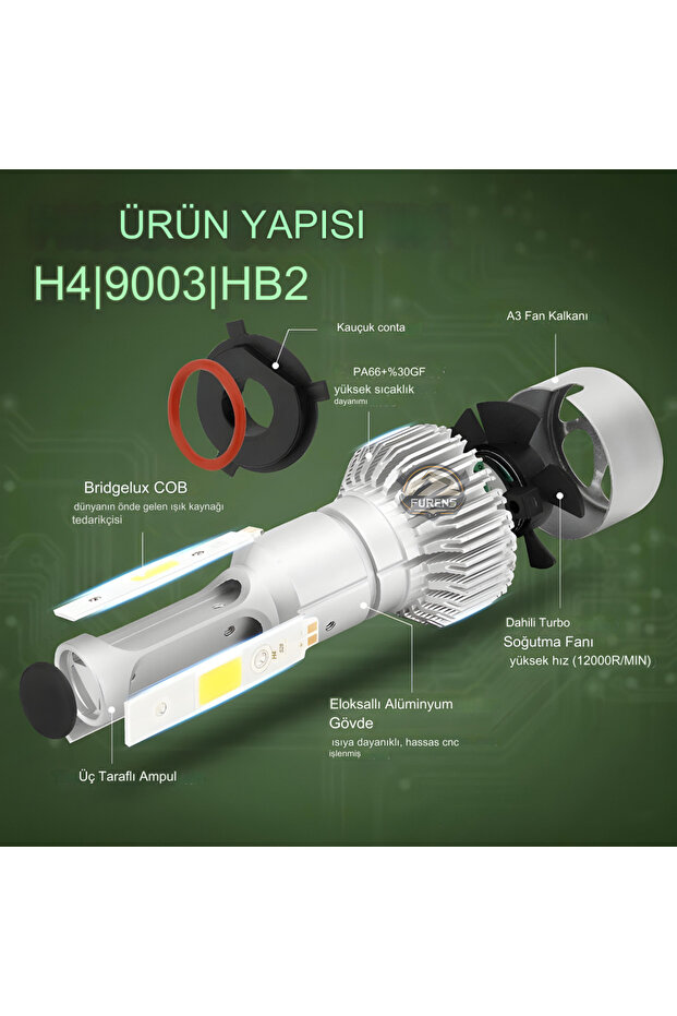 Fiat Tofaş Uzun - Kısa Far Uyumlu Şimşek Etkili Led Xenon Performance Series H4 - 6