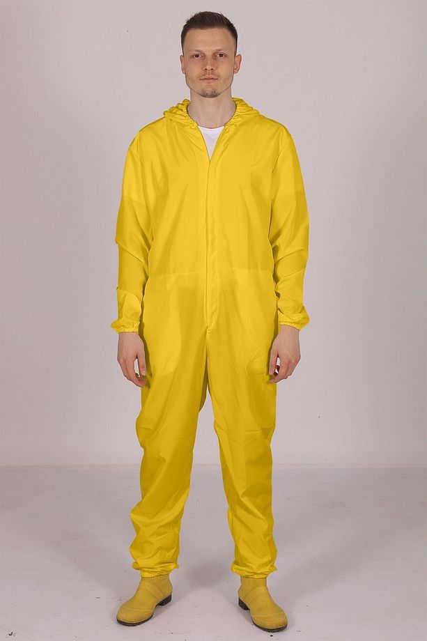 Sarı Işçi Tulumu Balıkçı Çiftçi Bahçıvan Kuaför Laboratuvar Sıvı Itici Terletmez Kumaş Unisex - 3