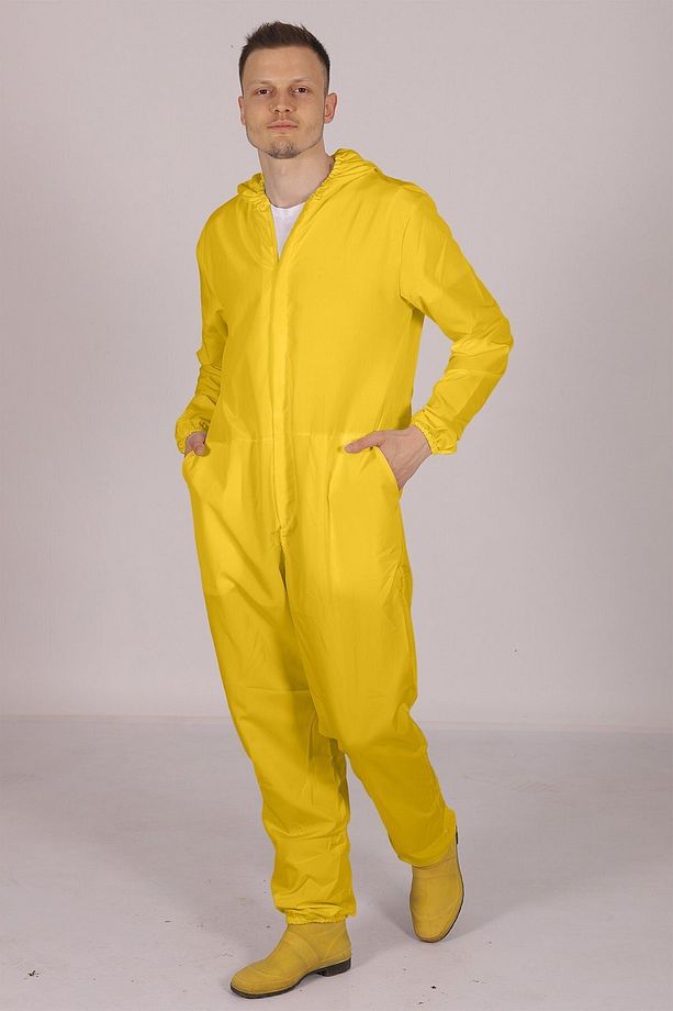 Sarı Işçi Tulumu Balıkçı Çiftçi Bahçıvan Kuaför Laboratuvar Sıvı Itici Terletmez Kumaş Unisex - 4