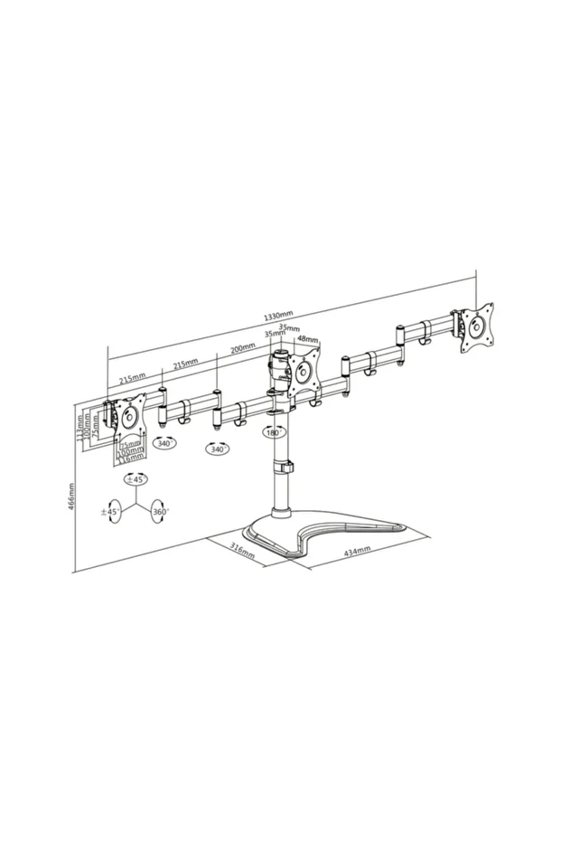 Ayaklı Üçlü Monitör Tutucusu 13-27", 3 X 8 Kg (MAKS.), Siyah - 3