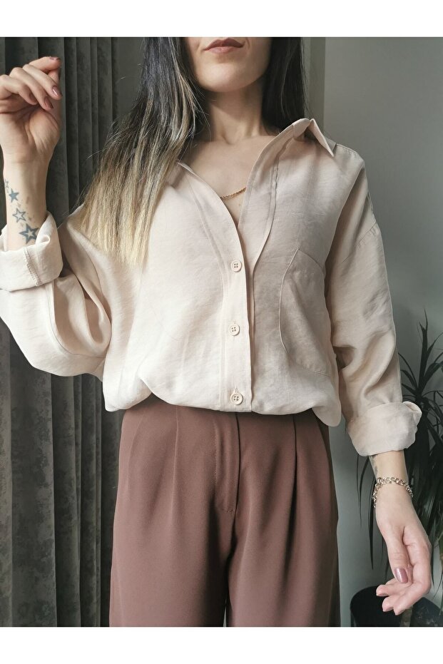 Düşük Omuzlu Oversize Gömlek - 4