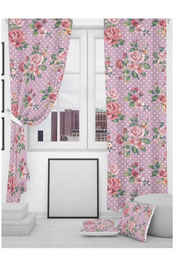 Evsehome Pembe Çiçekler Mutfak Fon Perde - 1