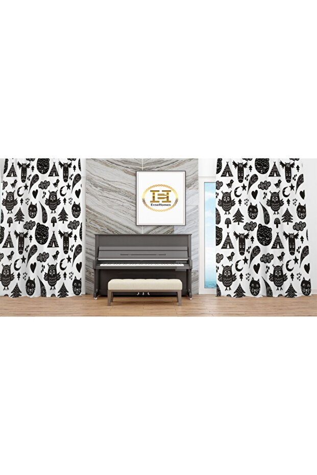 Cute Characters Background Curtain - 1