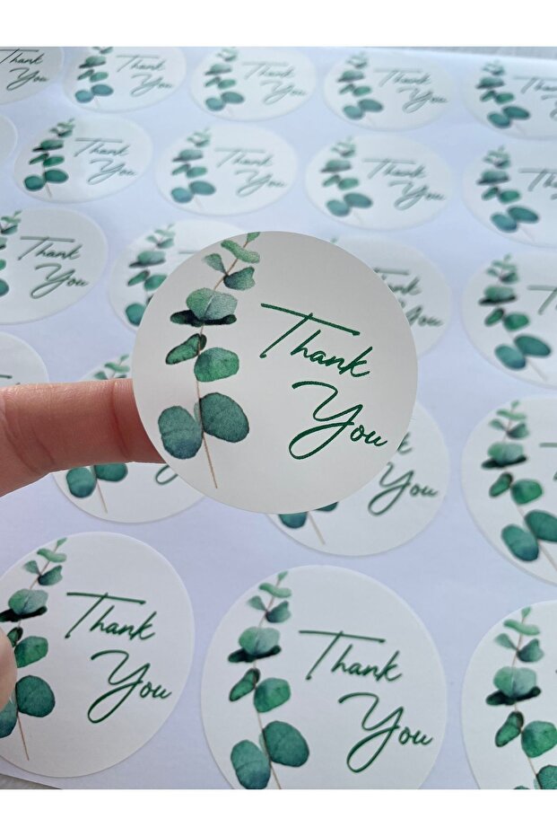 Thank You Eucalyptus Model Sticker - Floral Model Opaque Sticker - Plain Round Cut - 50 Pieces / 5 cm