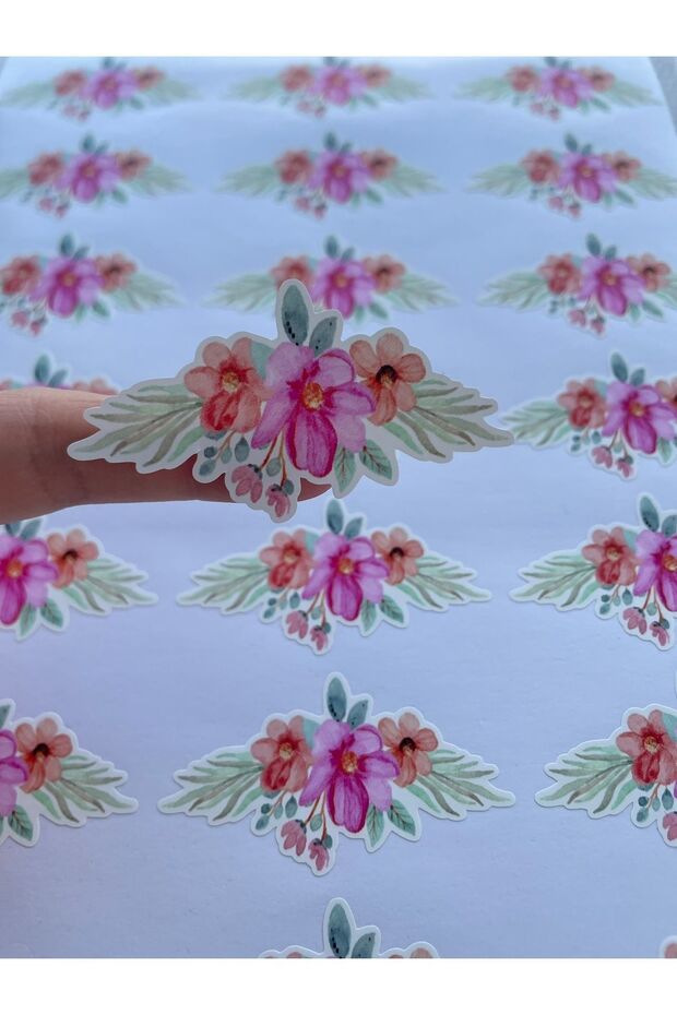 Spring Flower Patterned Label - Floral Model - Opaque Sticker - Special Flower Cut - 50 Pieces / 5-3 cm