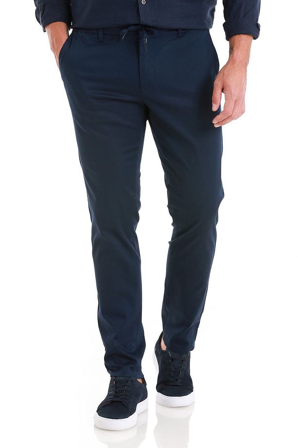 Lacivert Regular Fit Düz Yandan Cep Pamuklu Jogger Kanvas Pantolon - 1
