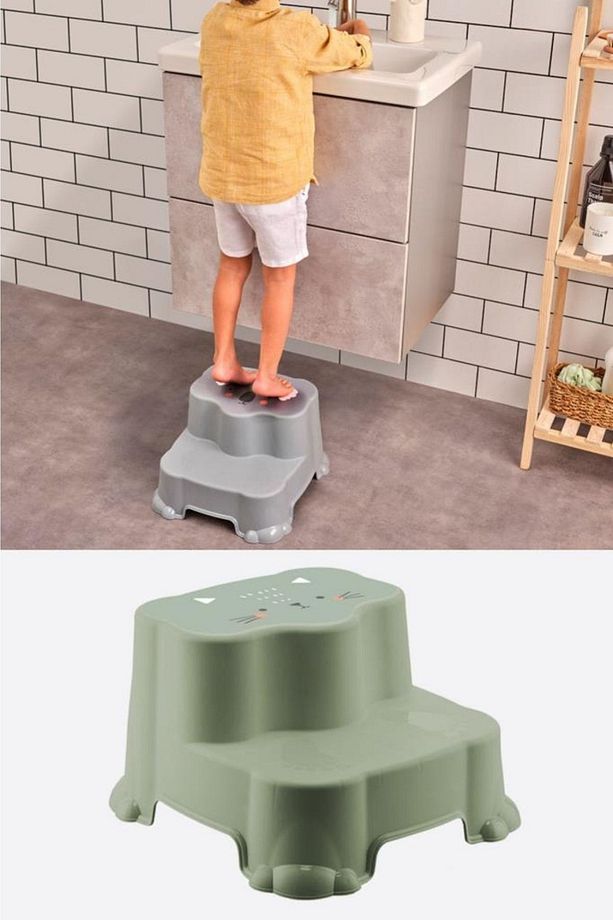 Kaydırmaz Çocuk Taburesi Çift Basamaklı Çocuk Banyo Lavabo Basamak Merdiven Yükseltici - 1
