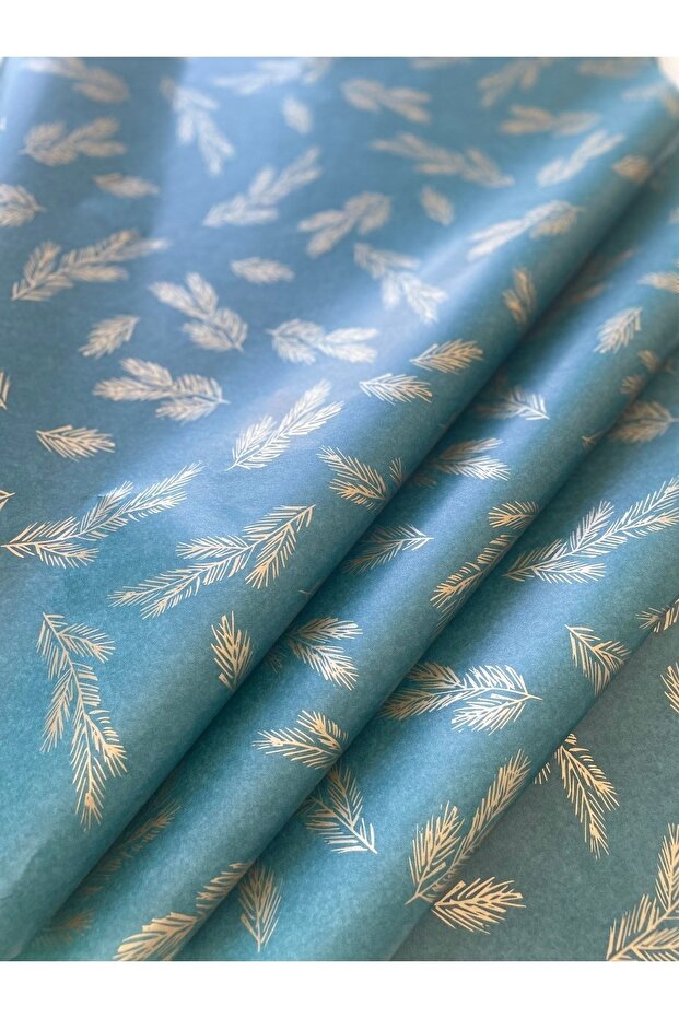 Green Background Gold Leaf Patterned Pelur Paper / Christmas - New Year - Packaging Paper - 30 Pieces