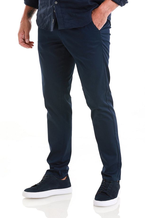 Lacivert Regular Fit Düz Yandan Cep Pamuklu Jogger Kanvas Pantolon - 4