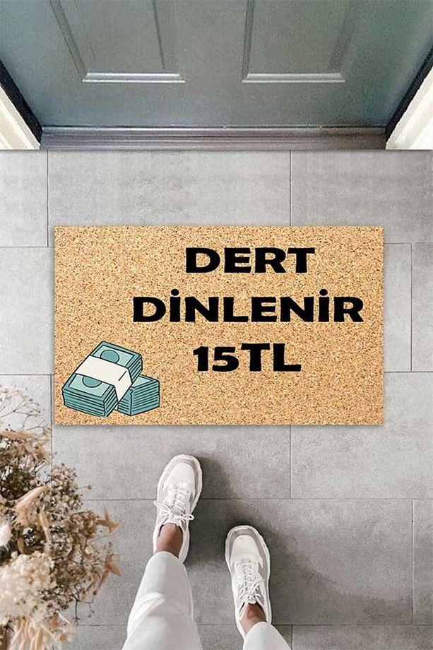 Dijital Baskılı Dert Dinlernir 15 tl Yazılı Dekoratif Kapı Önü Paspası - 1