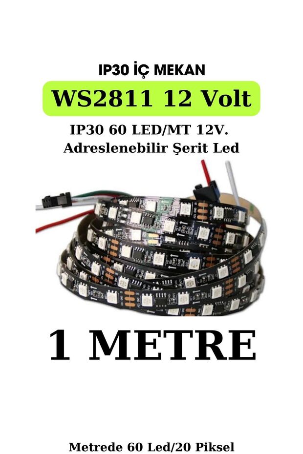 Ws2811 Ip30 Adreslenebilir Argb Piksel Şerit Led / 12volt /1 Metre - 1