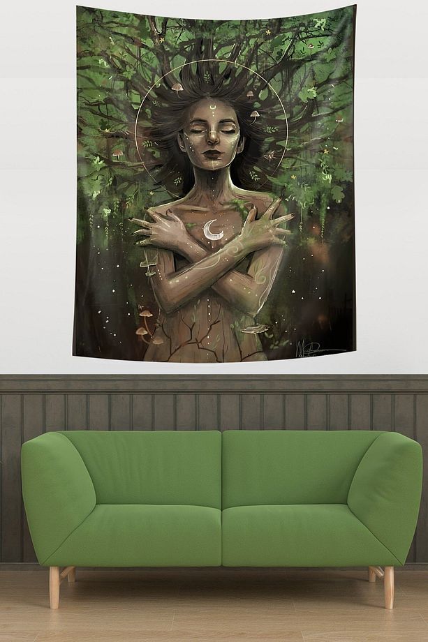 Orman Saçlı Kız Leke Tutmaz Kumaş Duvar Örtüsü Duvar Halısı Tapestry - 1