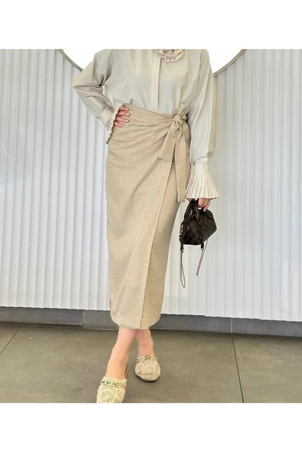 Women's Bow-Tie Skirt Special Sofia Fabric Extra Comfortable Stone Color Skirt