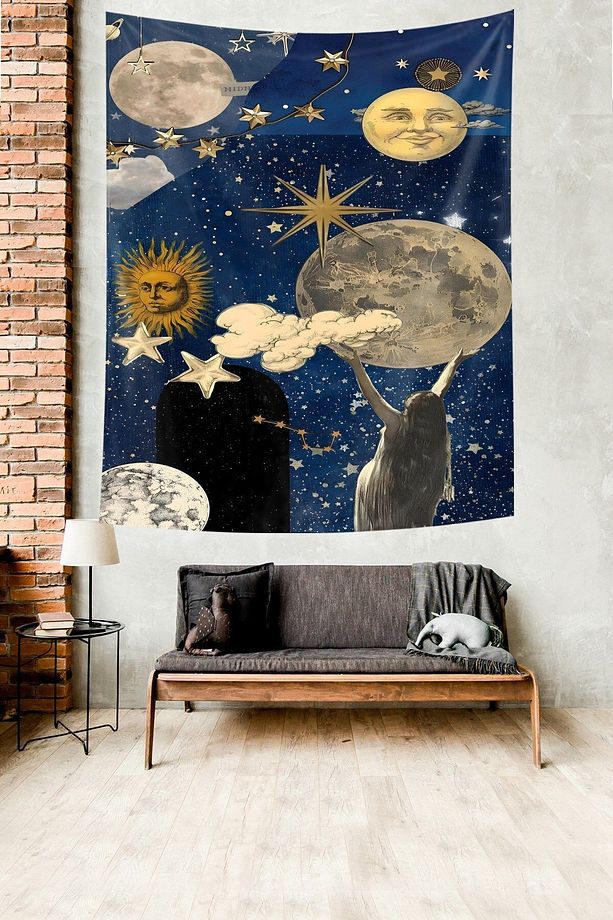 Güneş Ve Ay Leke Tutmaz Kumaş Duvar Örtüsü Duvar Halısı Tapestry - 1