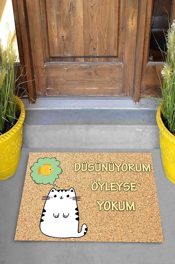 Dijital Baskılı Düşünüyorum Öyleyse Yokum Yazılı Dekoratif Kapı Önü Paspası - 3