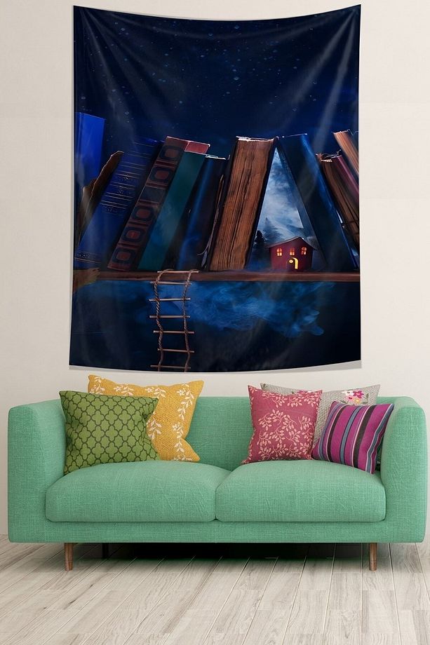 Kitaplık Duvar Rafında Ev Leke Tutmaz Kumaş Duvar Örtüsü Duvar Halısı Tapestry - 2