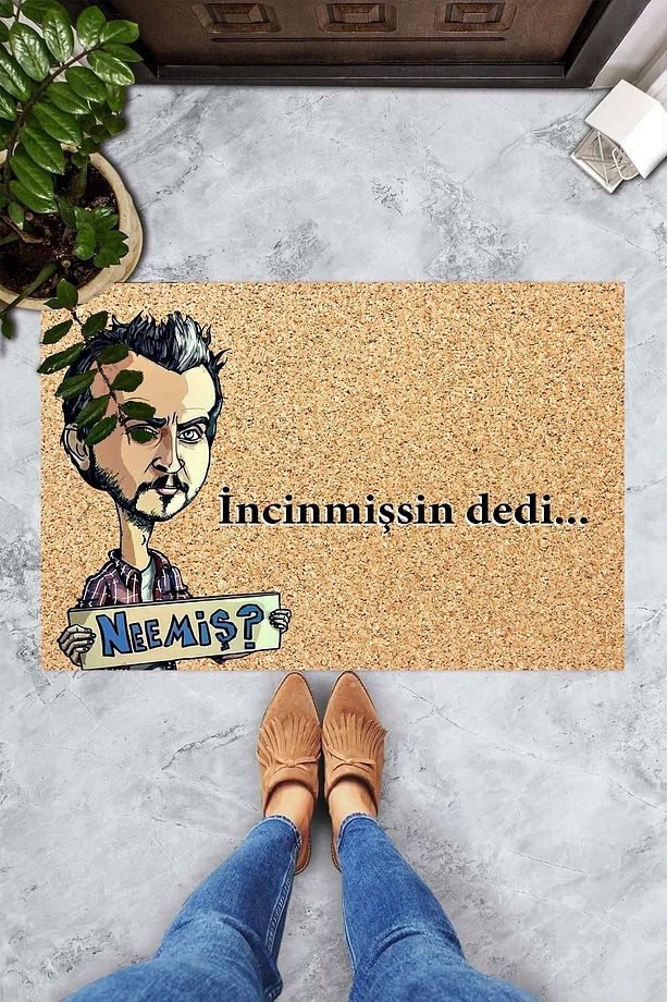 Dijital Baskılı İncinmişssin Desi Yazılı Mecnun Dekoratif Kapı Önü Paspası - 2