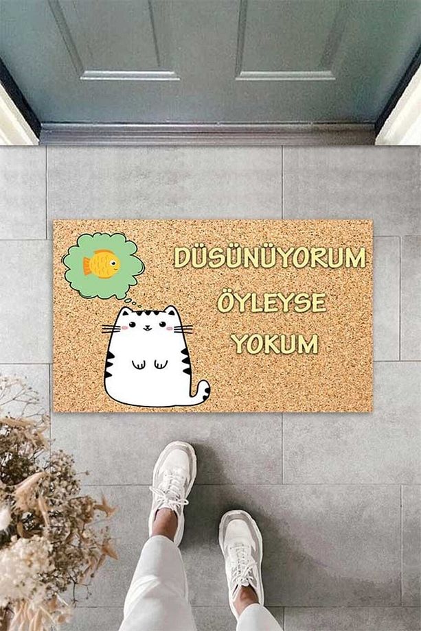 Dijital Baskılı Düşünüyorum Öyleyse Yokum Yazılı Dekoratif Kapı Önü Paspası - 4